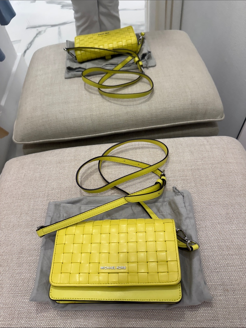 Michael Kors Neon Yellow Woven Leather Crossbody